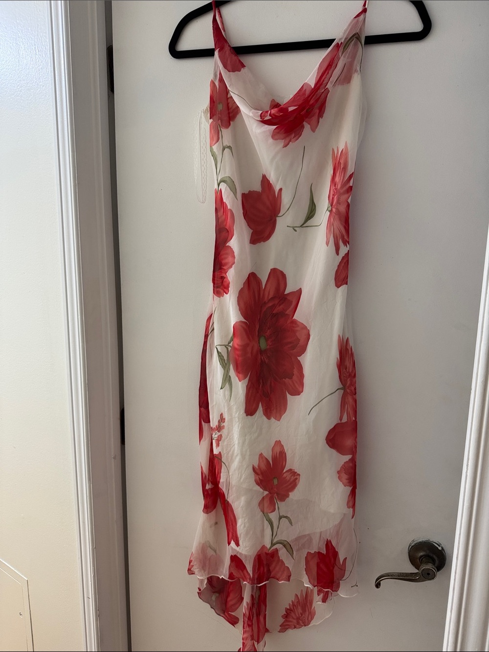 Tristan White Slip Dress with Red Floral High-Low Hem
